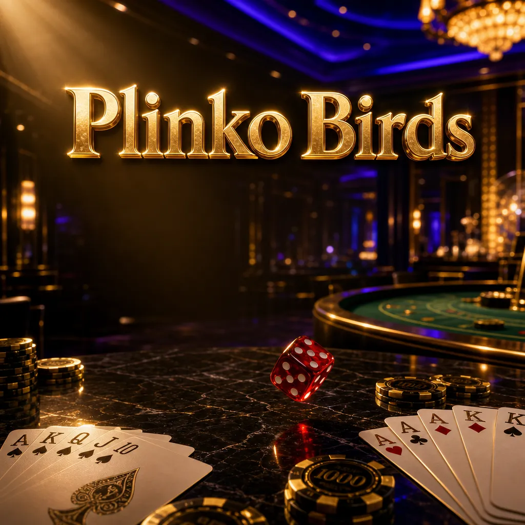 Luxurious dimly-lit casino floor with gold chips, playing cards, and ruby dice on dark marble under cinematic golden and blue